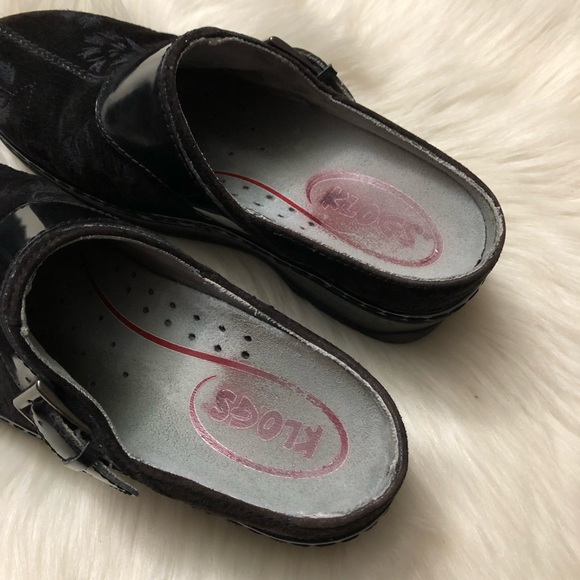 Klogs Black Suede Leather Floral - Picture 8 of 8